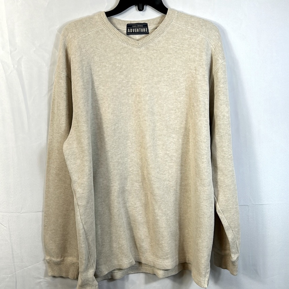 John Ashford Adventure Size Large Sweater V Neck Lightweight Cream Colored